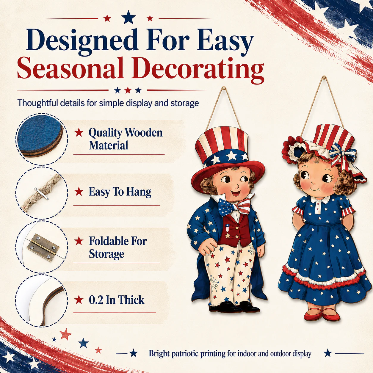 2-Piece Patriotic Wooden Hanging Door Signs - Image 5
