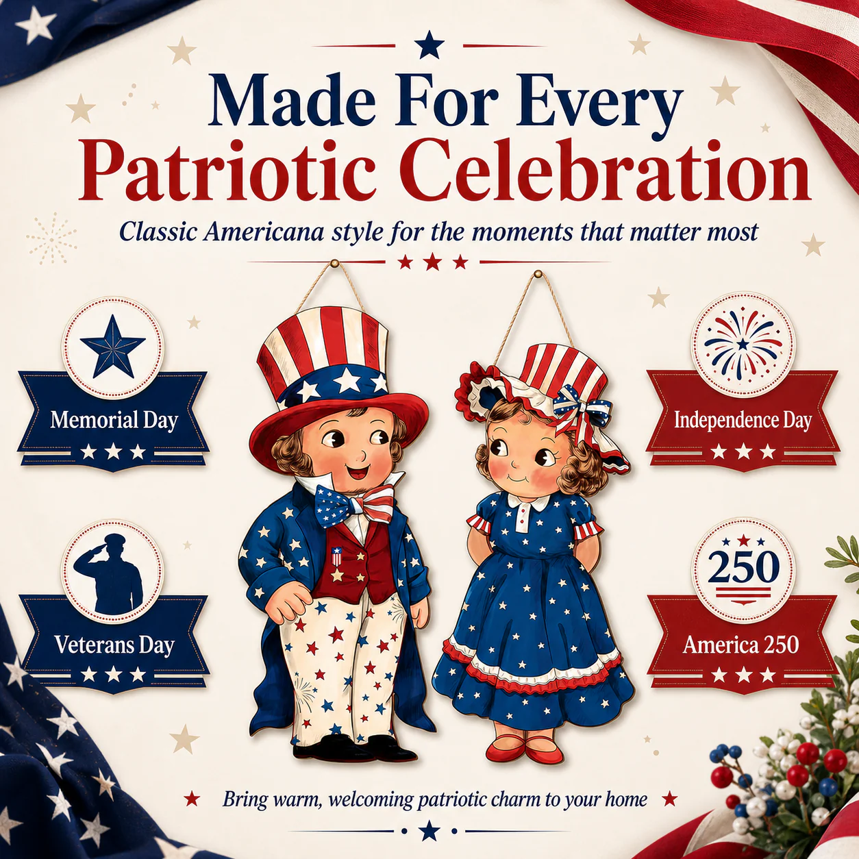 2-Piece Patriotic Wooden Hanging Door Signs - Image 7