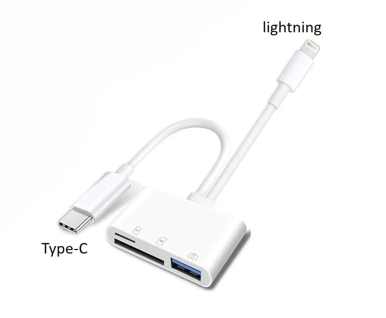 3-in-1 Dual-Port Card Reader (Lightning & Type-C) - Plug & Play SD/MicroSD Adapter with USB-A for iPhone, iPad, Android & Mac - No App Required