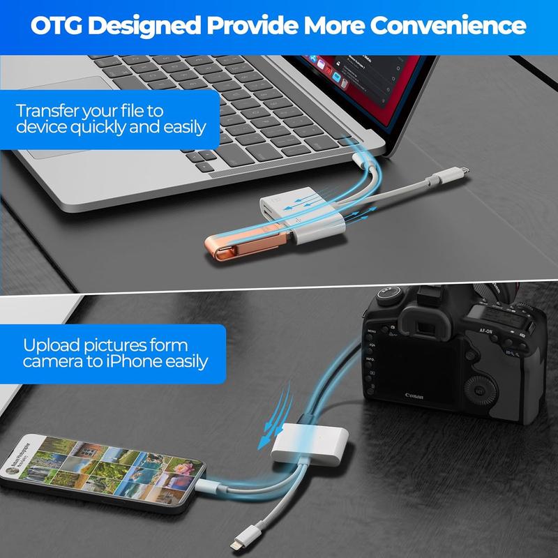 3-in-1 Dual-Port Card Reader (Lightning & Type-C) - Plug & Play SD/MicroSD Adapter with USB-A for iPhone, iPad, Android & Mac - No App Required - Image 7