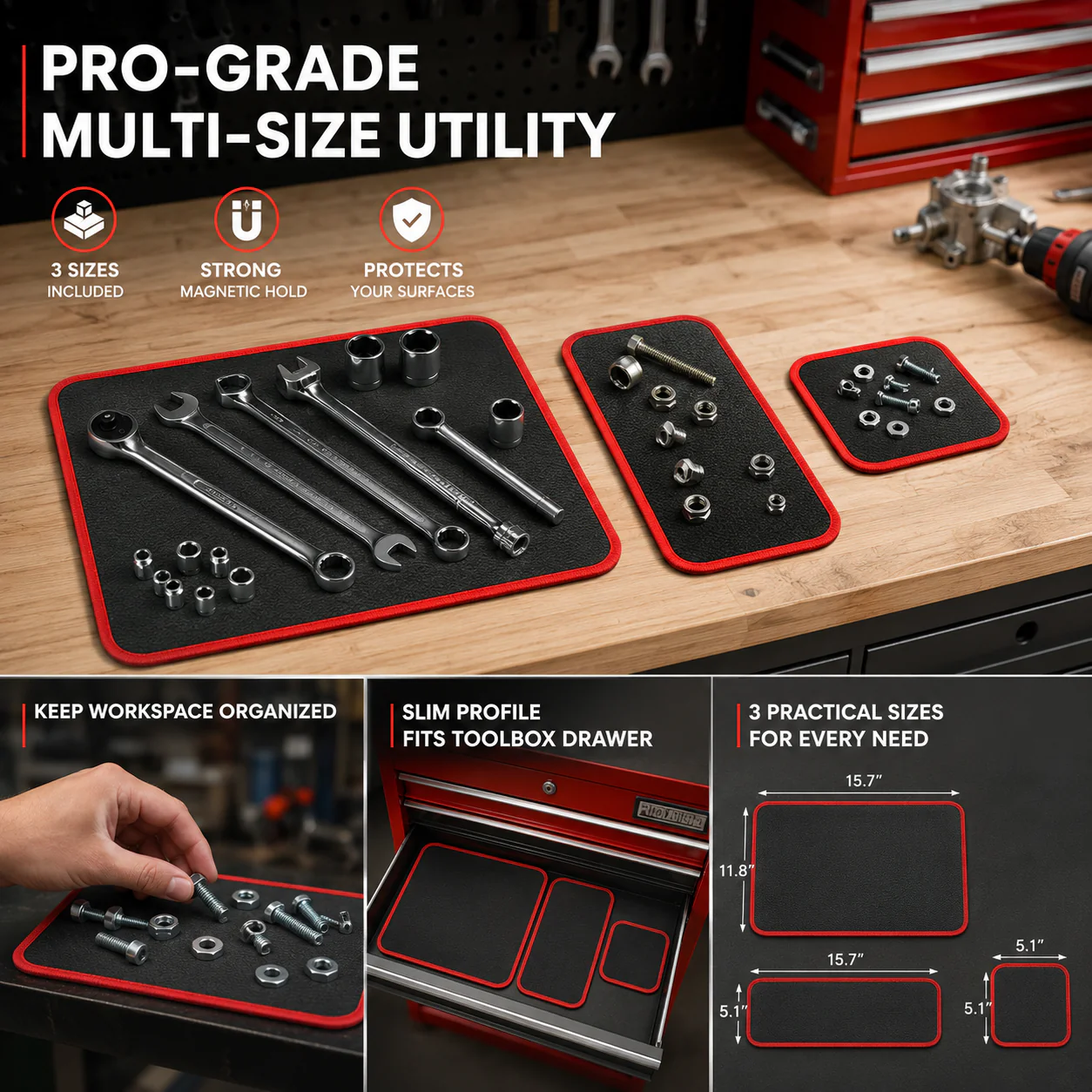 3-Piece Flexible Magnetic Tool Mat & Tray Holder 🛠️🧲 - Image 2