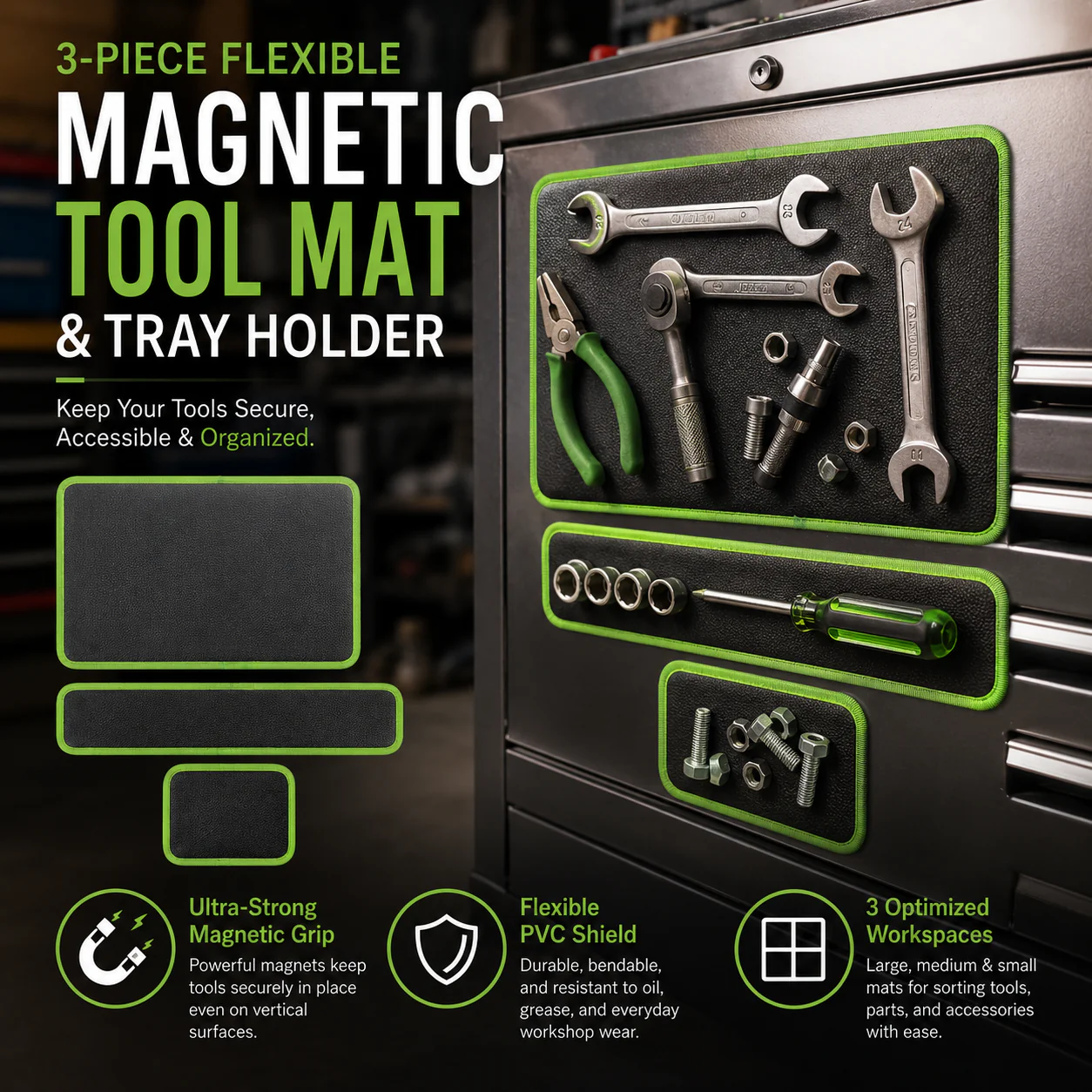 3-Piece Flexible Magnetic Tool Mat & Tray Holder 🛠️🧲 - Image 3
