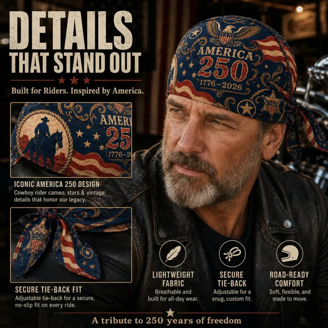 🔥LIMITED AMERICA 250 DESIGN — Cycling Pirate Hat / Biker Headwrap (Adjustable tie-back fit) - Image 3