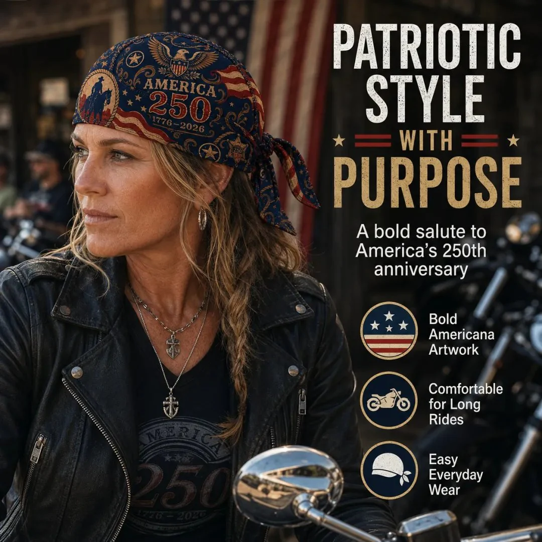 🔥LIMITED AMERICA 250 DESIGN — Cycling Pirate Hat / Biker Headwrap (Adjustable tie-back fit) - Image 4