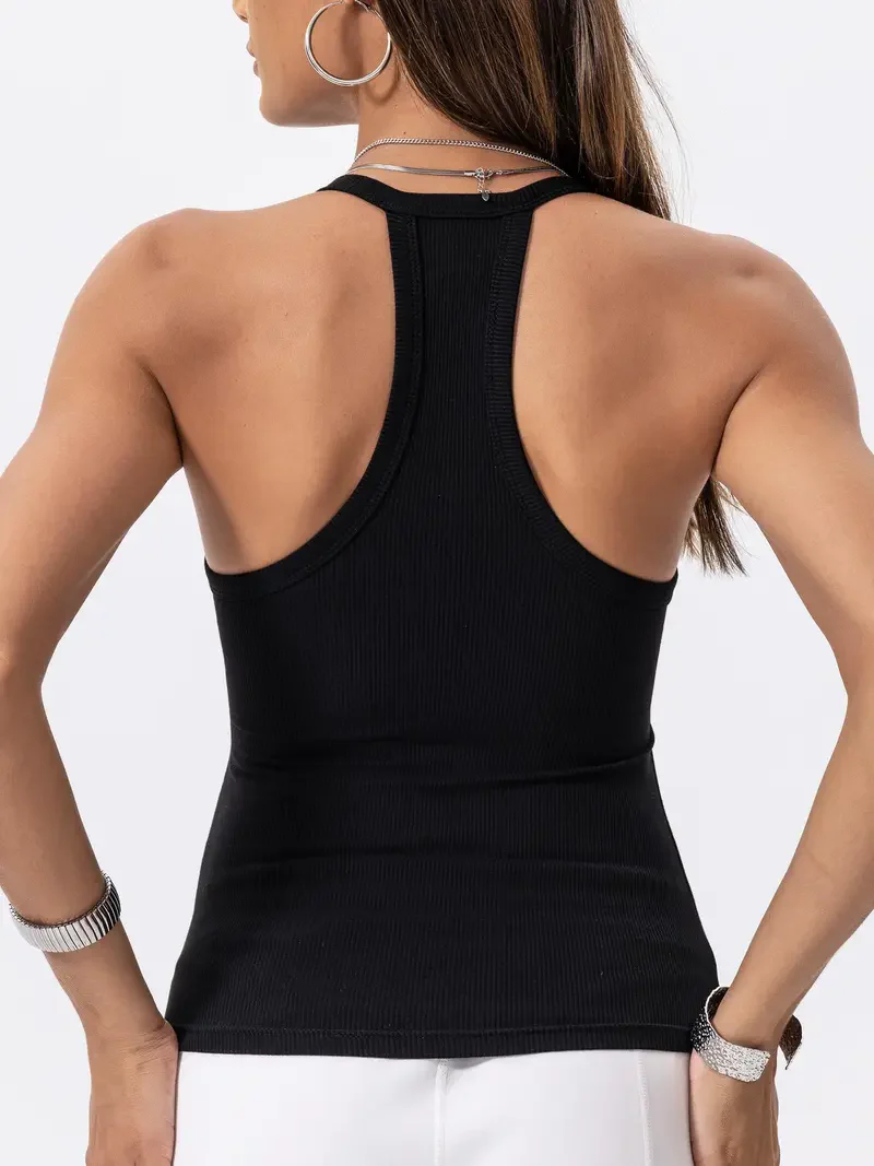 Built-in Bra Ribbed Solid Tank Top - Image 2