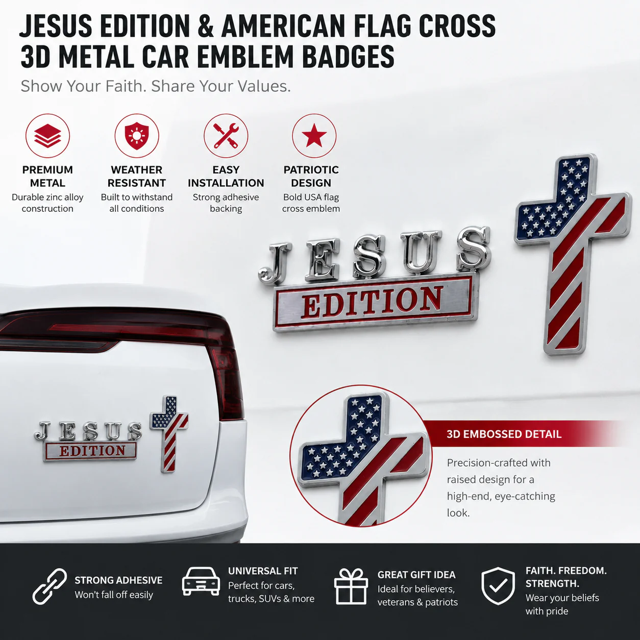 Blessed Jesus Edition™ Cross Emblem Metal Badge