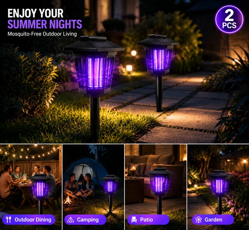 Eco-Friendly - 2-in-1 Flickering Flame - Solar Powered Mosquito Zapper & Garden Stake Light - Image 2