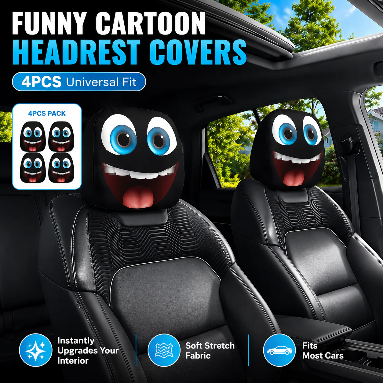 😆 Funny Cartoon Car Headrest Covers – 2PCS Universal Fit 🚗 - Image 10