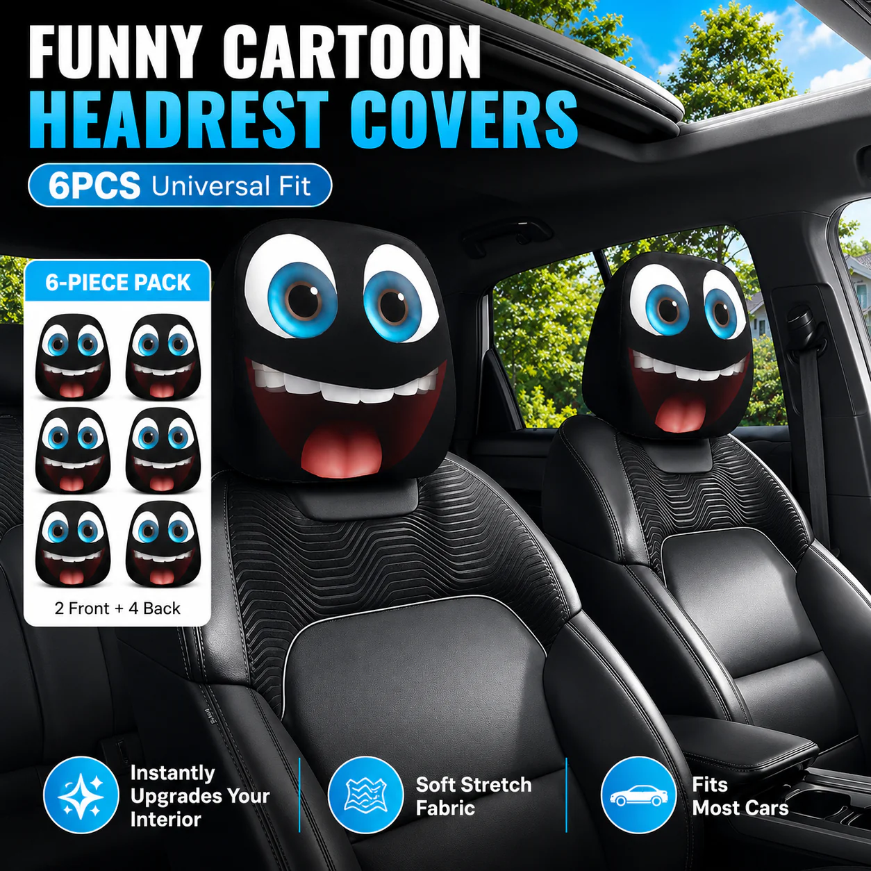 😆 Funny Cartoon Car Headrest Covers – 2PCS Universal Fit 🚗 - Image 11