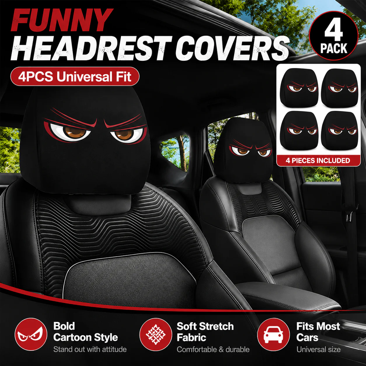 😆 Funny Cartoon Car Headrest Covers – 2PCS Universal Fit 🚗 - Image 12