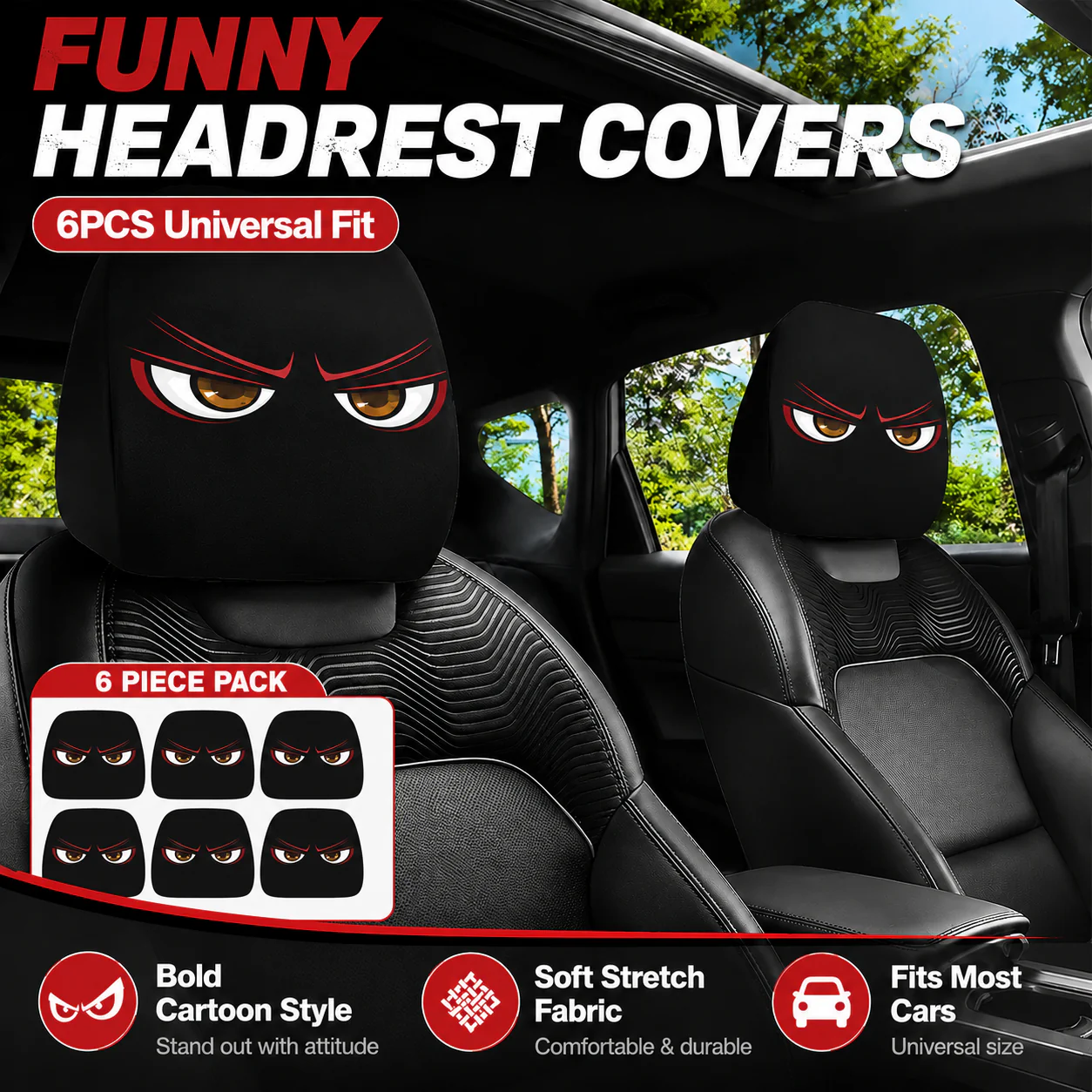 😆 Funny Cartoon Car Headrest Covers – 2PCS Universal Fit 🚗 - Image 13