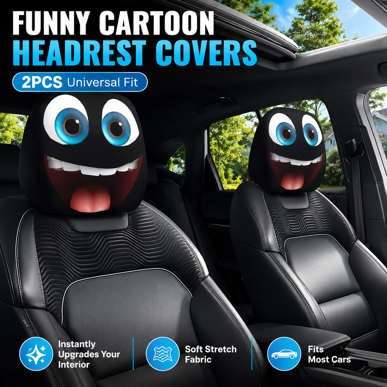 😆 Funny Cartoon Car Headrest Covers – 2PCS Universal Fit 🚗 - Image 2