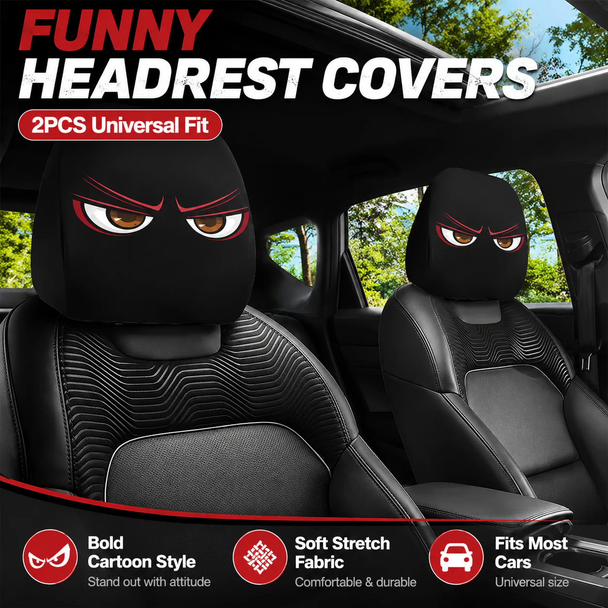😆 Funny Cartoon Car Headrest Covers – 2PCS Universal Fit 🚗 - Image 3