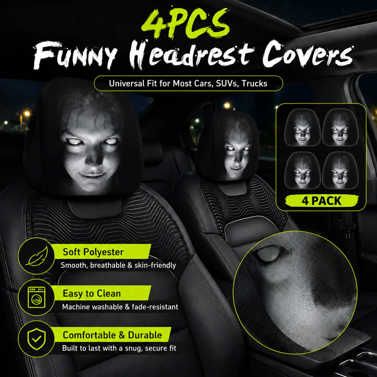😆 Funny Cartoon Car Headrest Covers – 2PCS Universal Fit 🚗 - Image 8