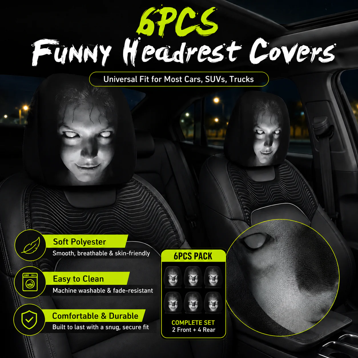 😆 Funny Cartoon Car Headrest Covers – 2PCS Universal Fit 🚗 - Image 9