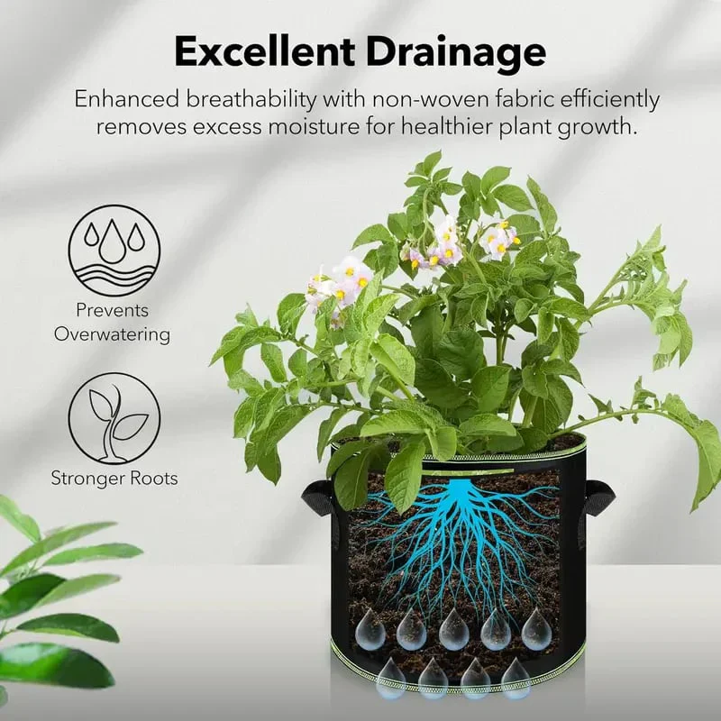 🌱 5-Pack 5 Gallon Grow Bags – Heavy Duty Aeration Fabric Pots with Handles for Vegetables, Flowers & Fruits 🪴 - Image 4