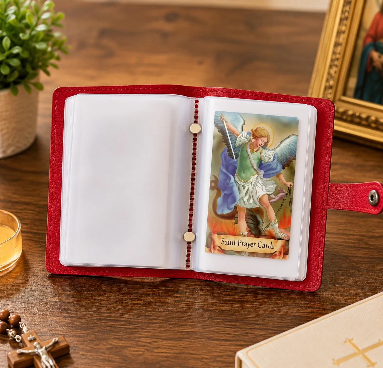 ✝️ Catholic Genuine Leather Holy Card Holder – Pocket Prayer Card Organizer with Snap Closure - Image 2