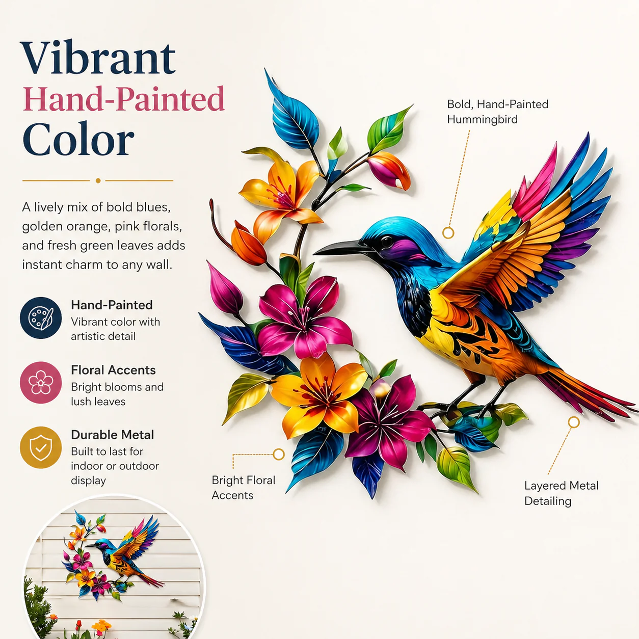 Hummingbird Bloom Metal Wall Art - Image 5