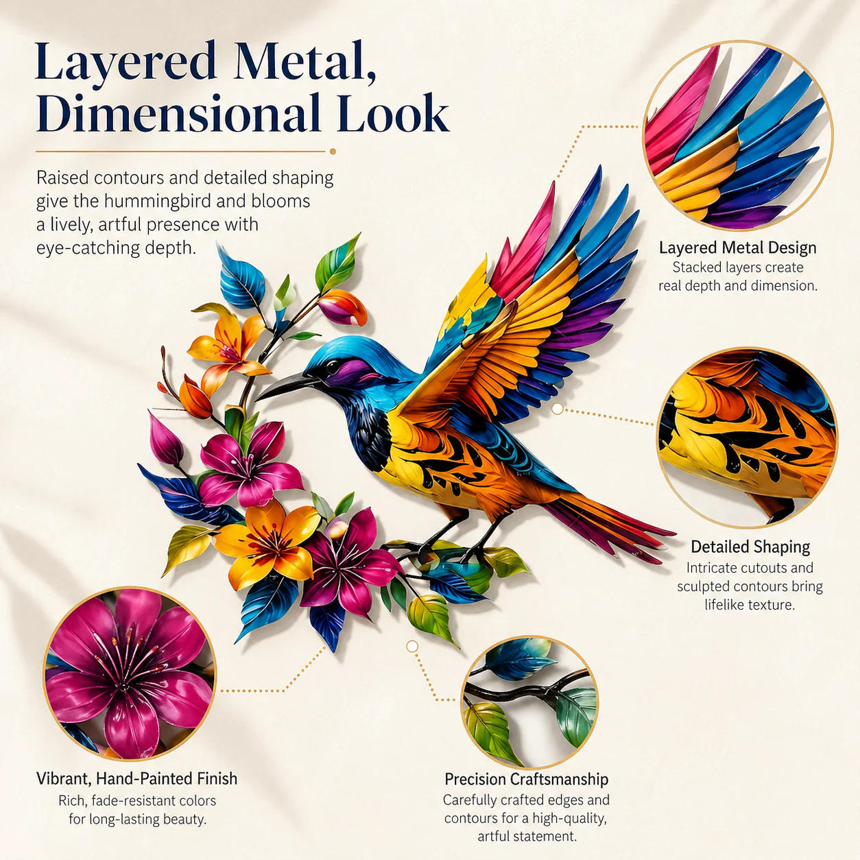 Hummingbird Bloom Metal Wall Art - Image 6