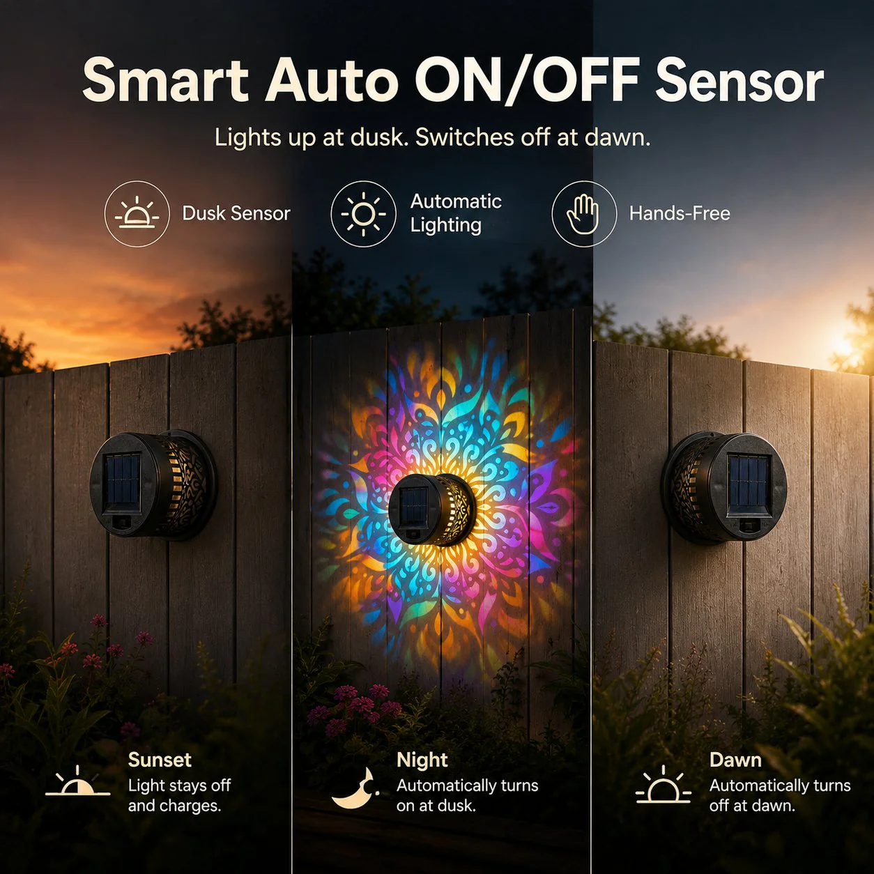 65K+ SOLD!✨Solar Mandala Wall Light | Outdoor Garden Fence Projector Lamp 🪐🌌 - Image 4