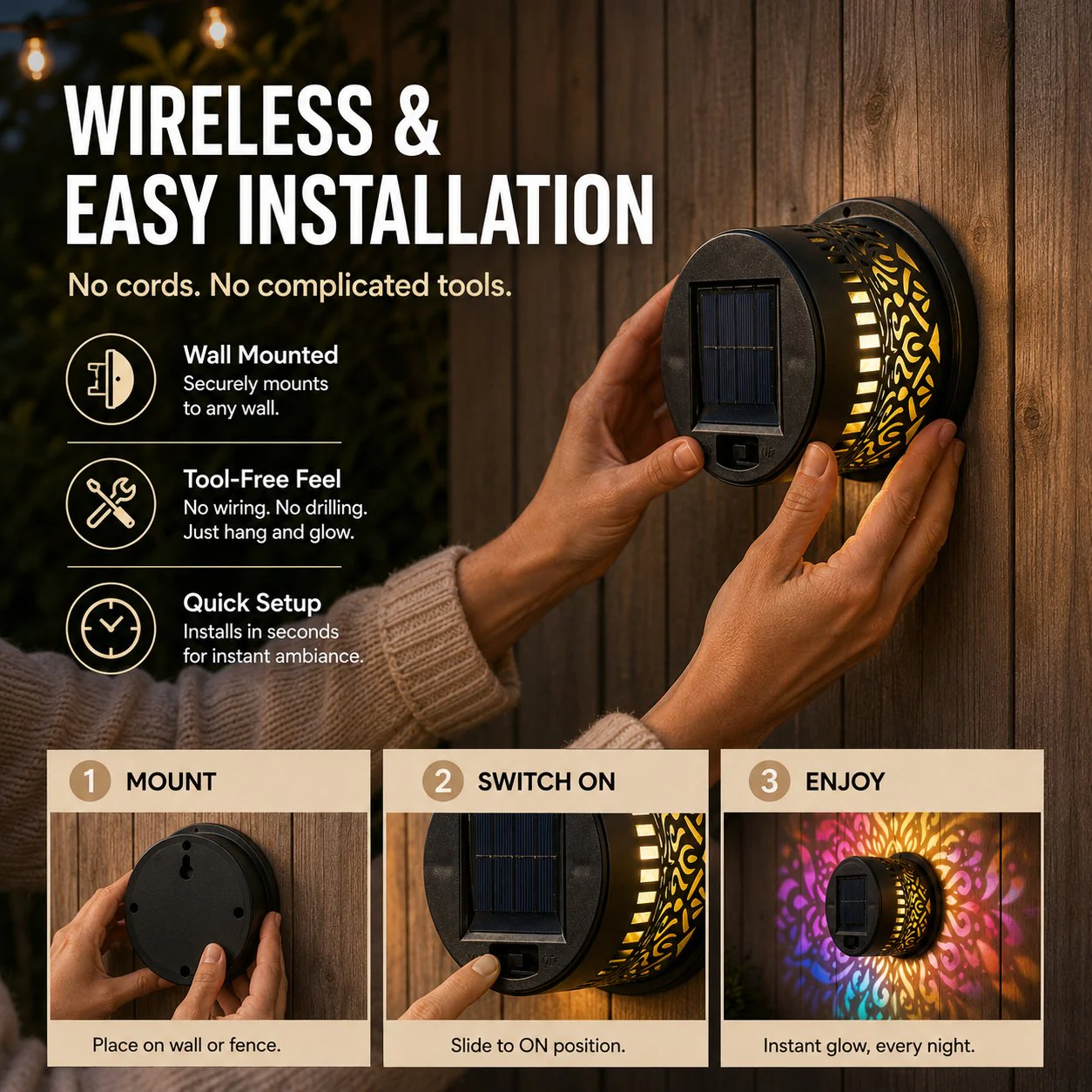 65K+ SOLD!✨Solar Mandala Wall Light | Outdoor Garden Fence Projector Lamp 🪐🌌 - Image 7