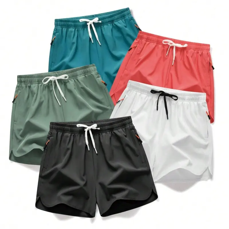 🔥5-piece set Men's Drawstring Zipper Pocket Shorts, Casual ElasticWaist Beach Shorts for Summer - Image 2
