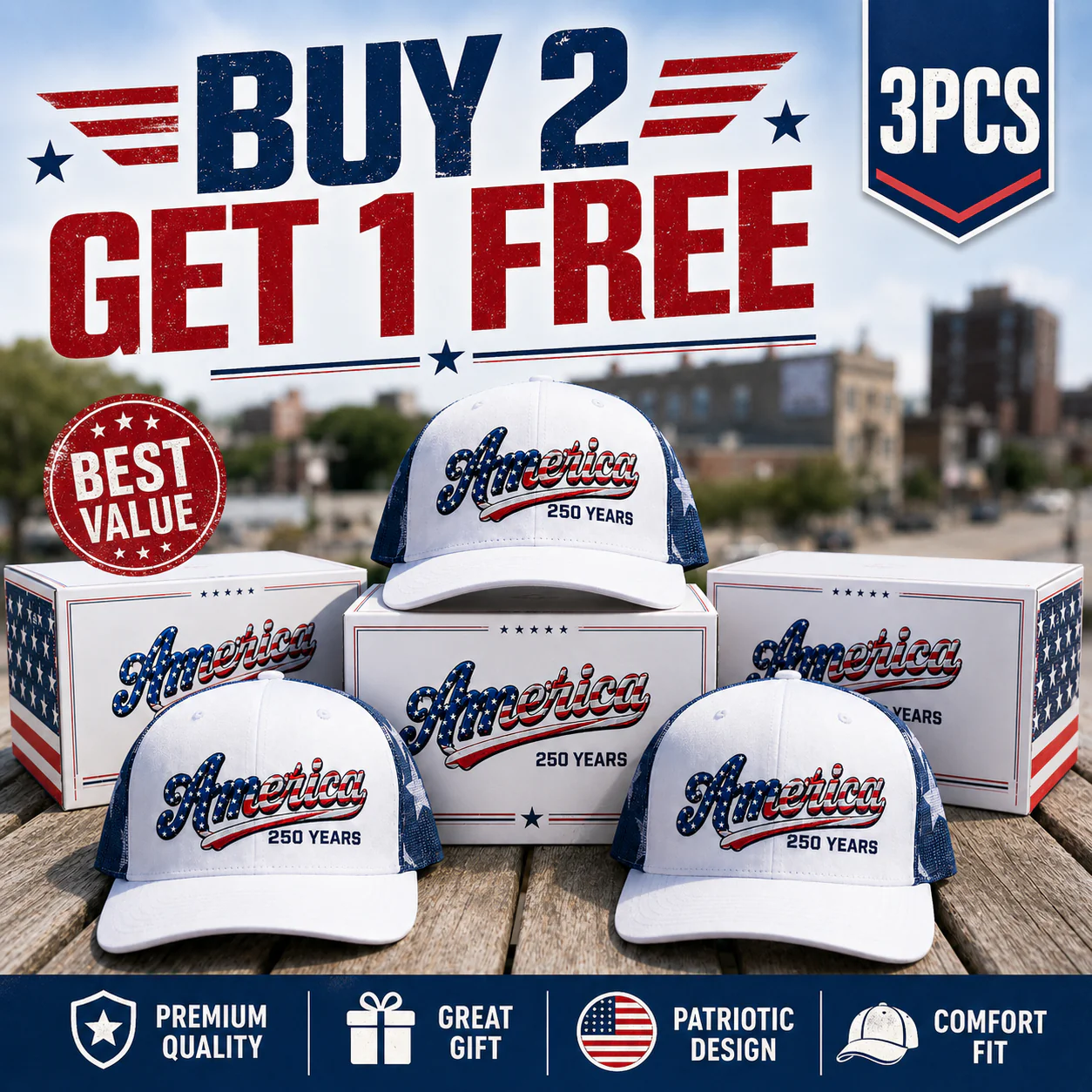🔥 ❤️ 🇺🇸 America 250 Years Patriotic Embroidered Mesh Trucker Cap - Image 10