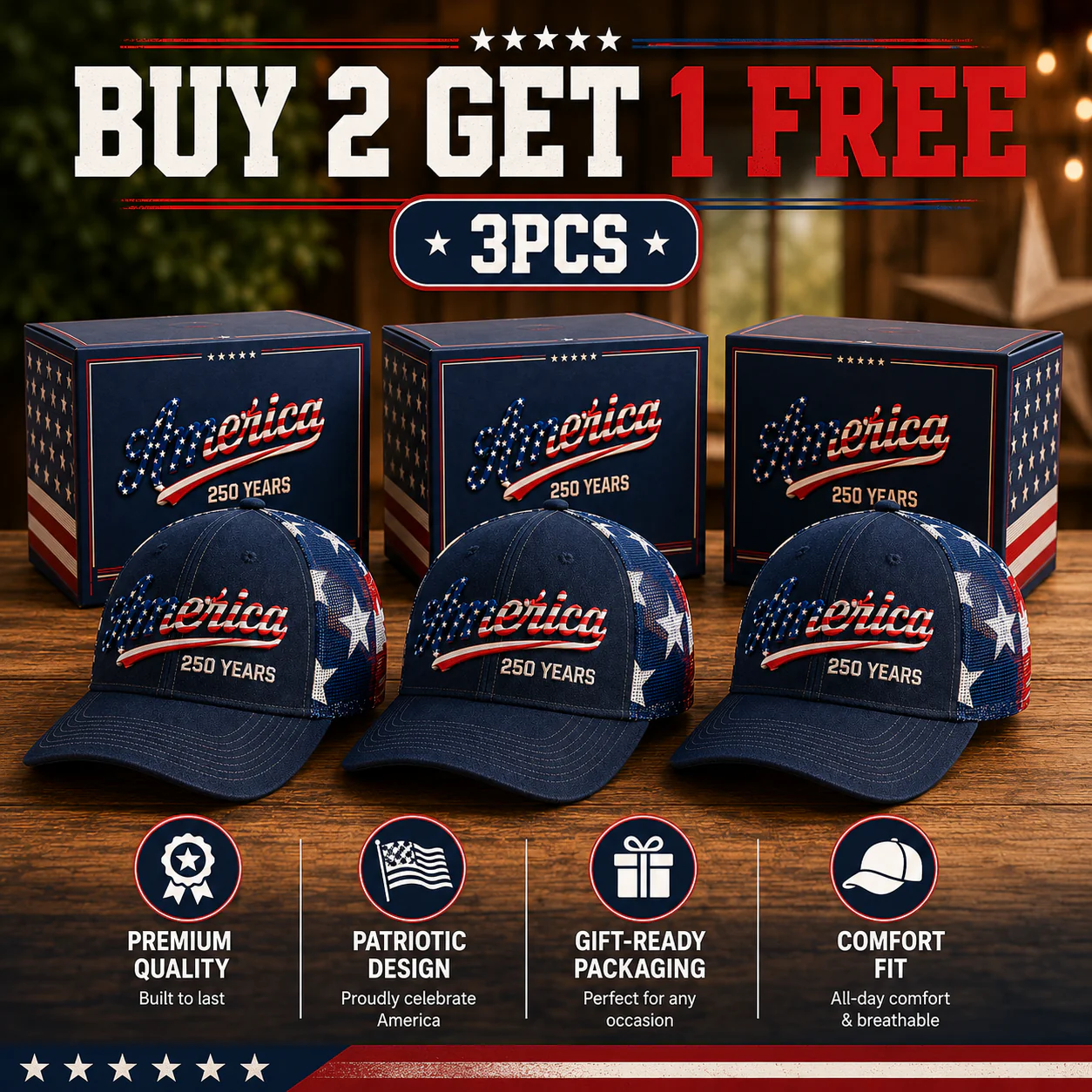 🔥 ❤️ 🇺🇸 America 250 Years Patriotic Embroidered Mesh Trucker Cap - Image 11
