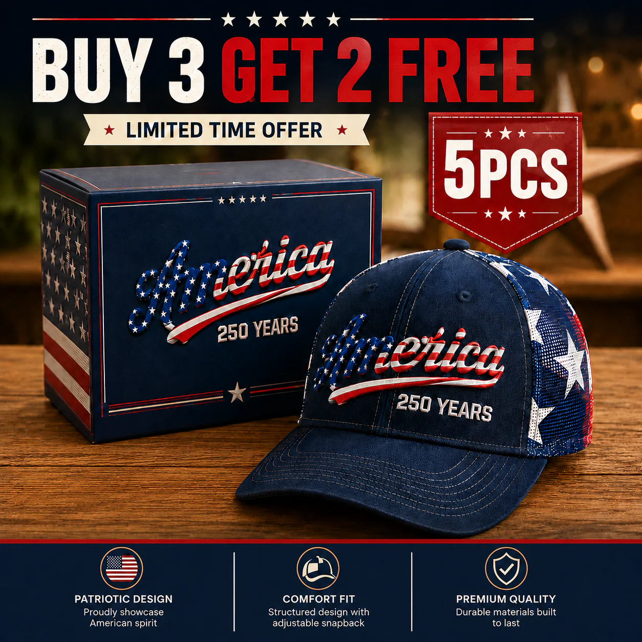 🔥 ❤️ 🇺🇸 America 250 Years Patriotic Embroidered Mesh Trucker Cap - Image 12