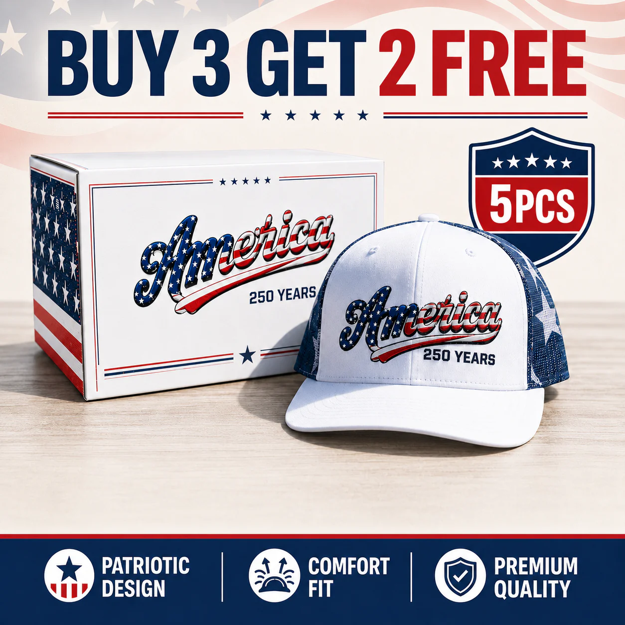 🔥 ❤️ 🇺🇸 America 250 Years Patriotic Embroidered Mesh Trucker Cap - Image 13