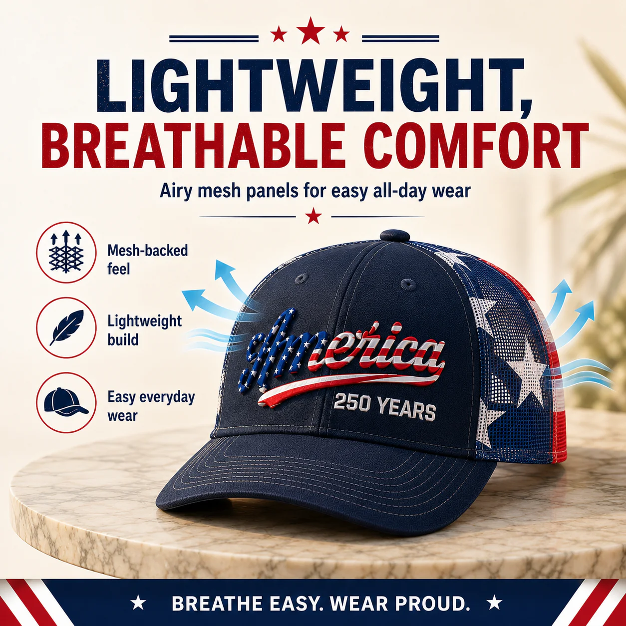 🔥 ❤️ 🇺🇸 America 250 Years Patriotic Embroidered Mesh Trucker Cap - Image 5