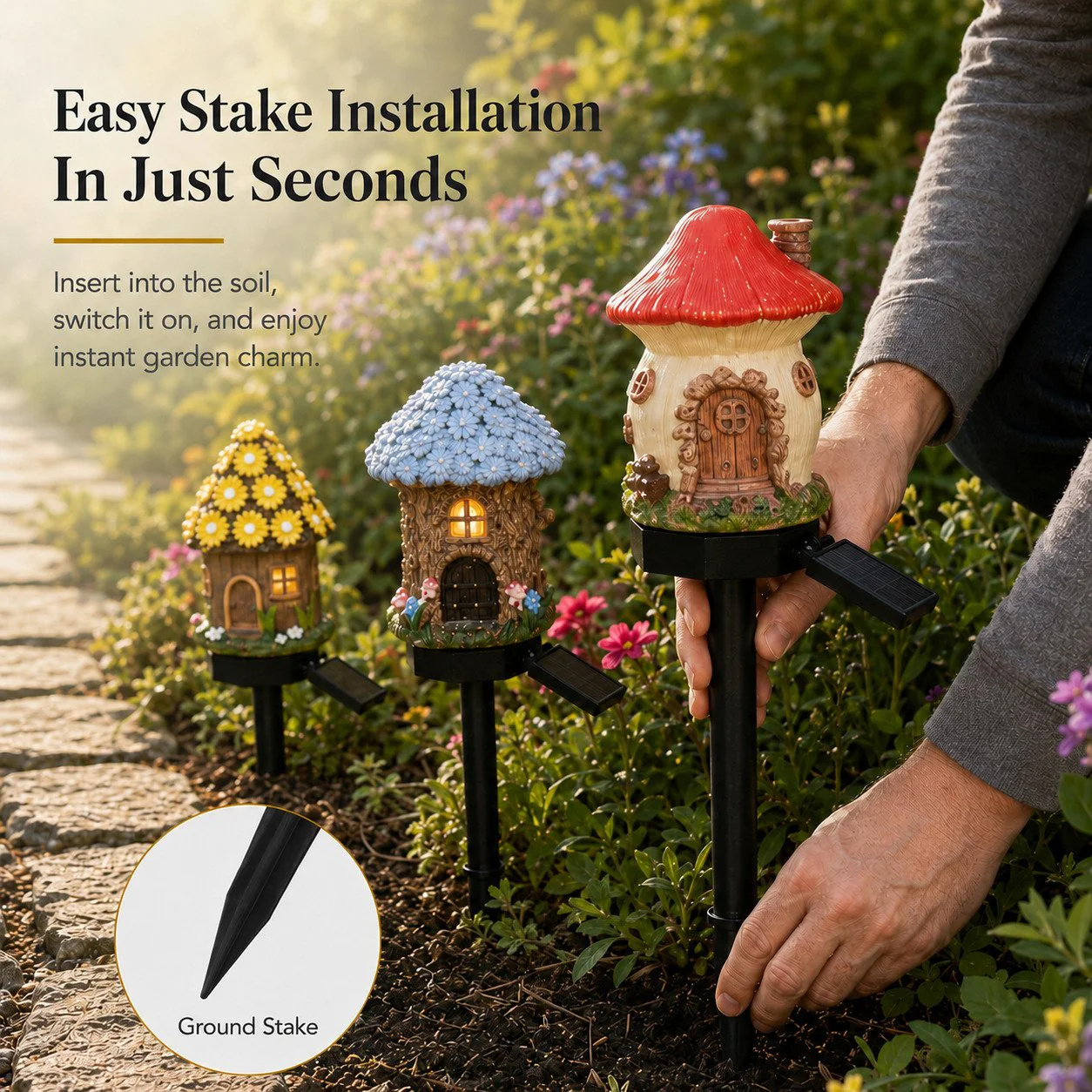 Solar Fairy-Tale Mushroom Cottage Garden Light - Image 6