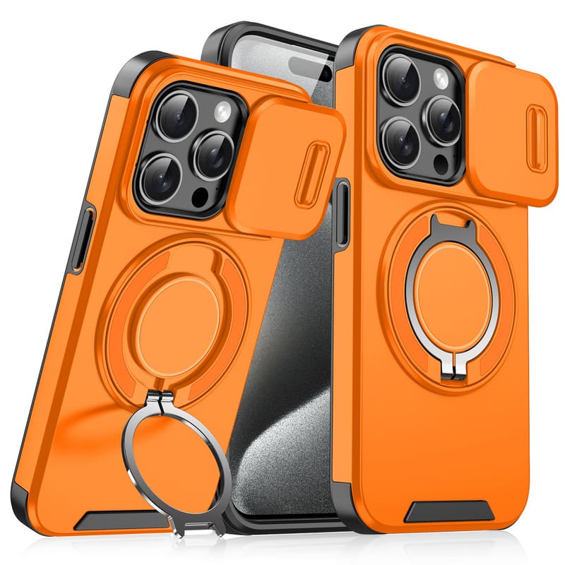Military-Grade Shockproof Magnetic Case with Camera Slide & 360° Kickstand Ring - Image 2
