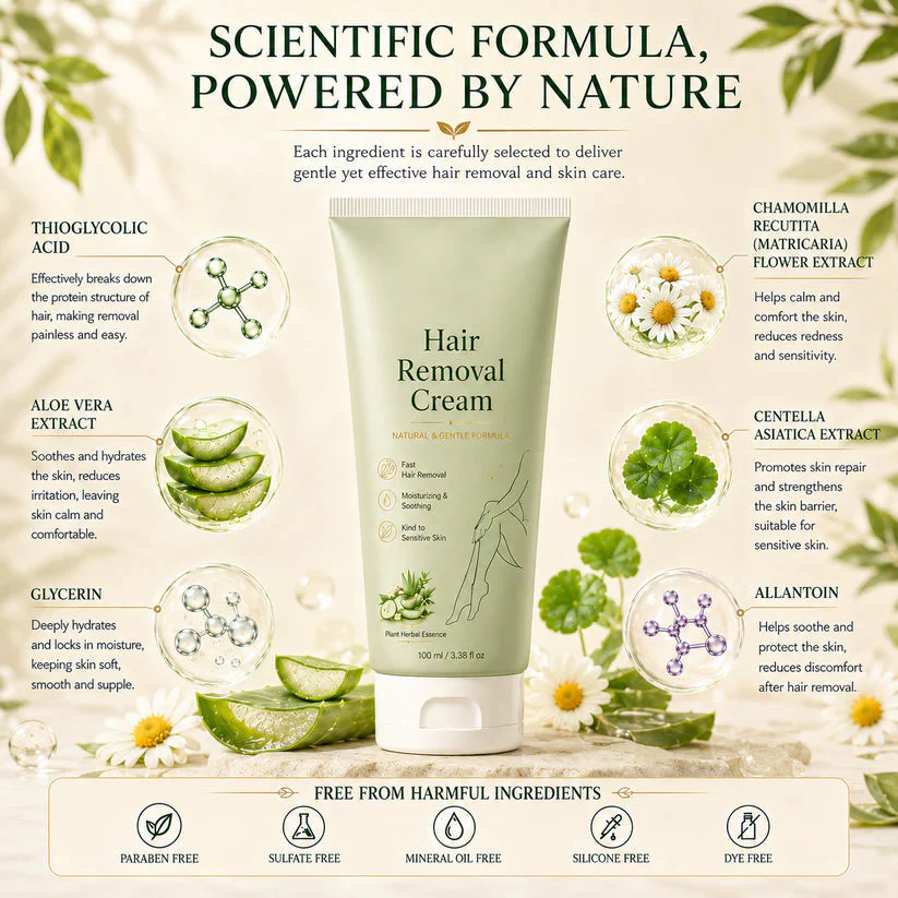 Natural Gentle Hair Removal Cream | For Women & Men, Sensitive Skin - Image 3