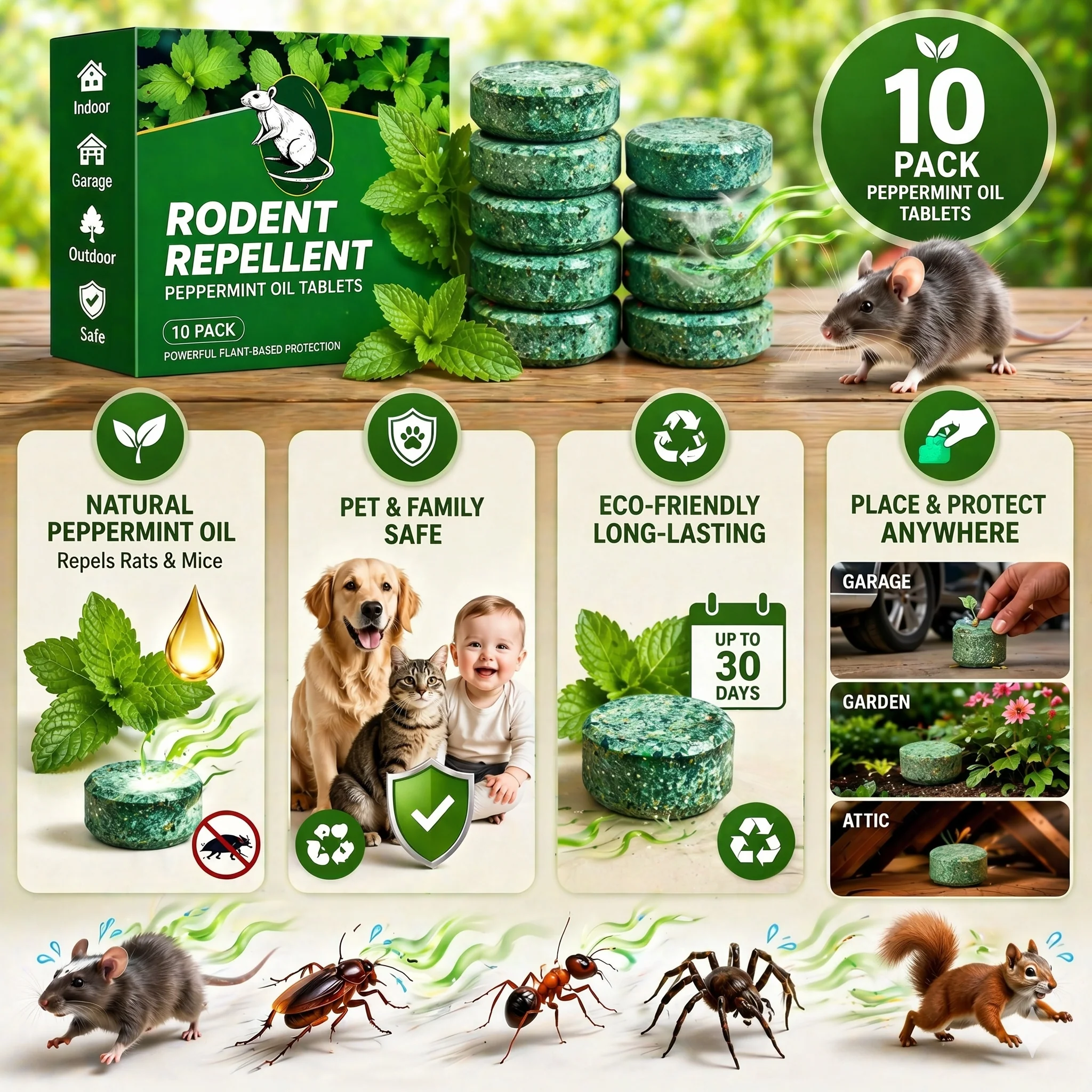 💥LAST DAY SALE 50%OFF💥🟢 Natural Peppermint Rodent Repellent Tablets – 10 Pack - Image 2