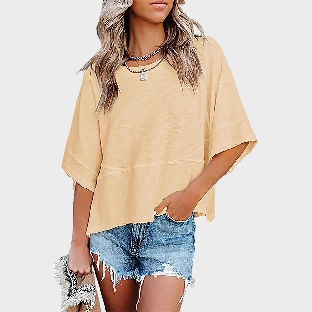 Panel Solid Color Flared Sleeve T-Shirt - Image 10