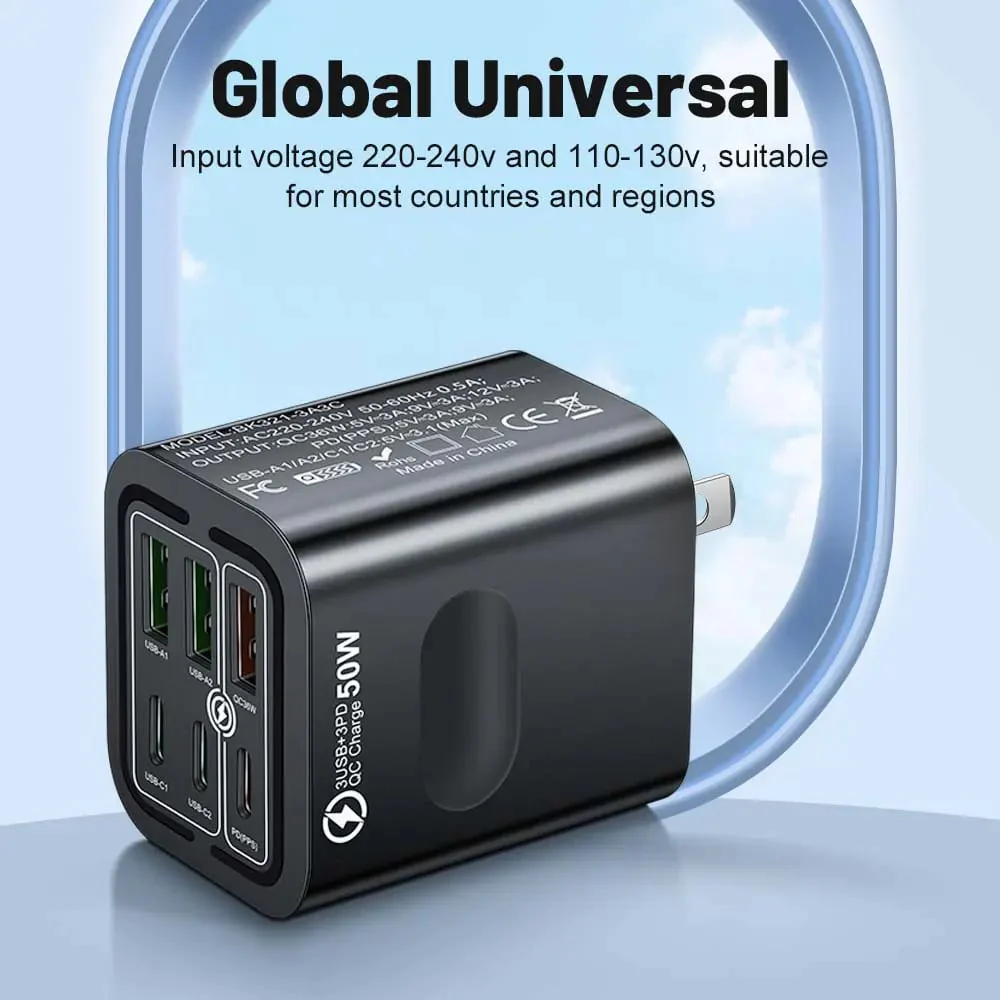 Portable Multi Port Charging Station 50W, 6-Port USB C & USB A - Image 2