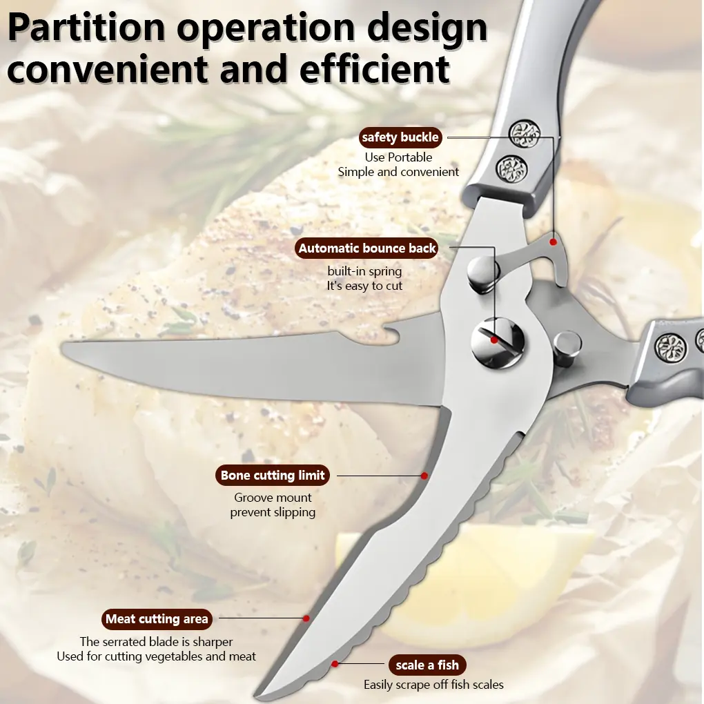 Stainless Steel Bone-Cut Kitchen Scissors - Image 4