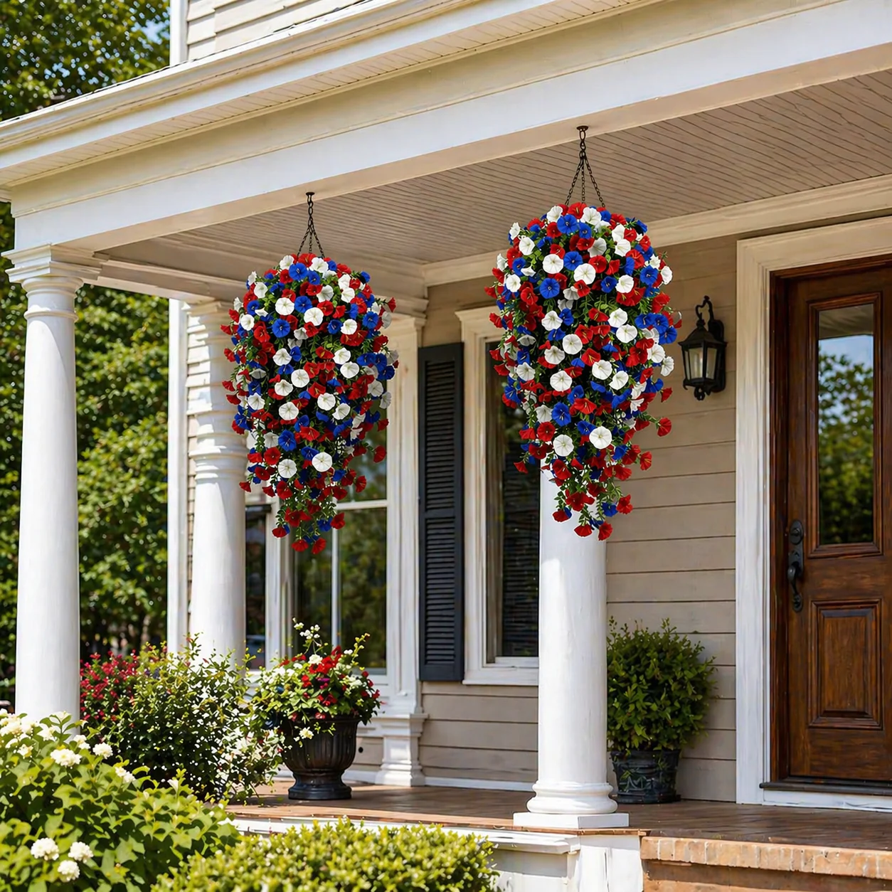 Red, White & Blue Artificial Morning Glory Hanging Vines – 3-Piece Set - Image 11