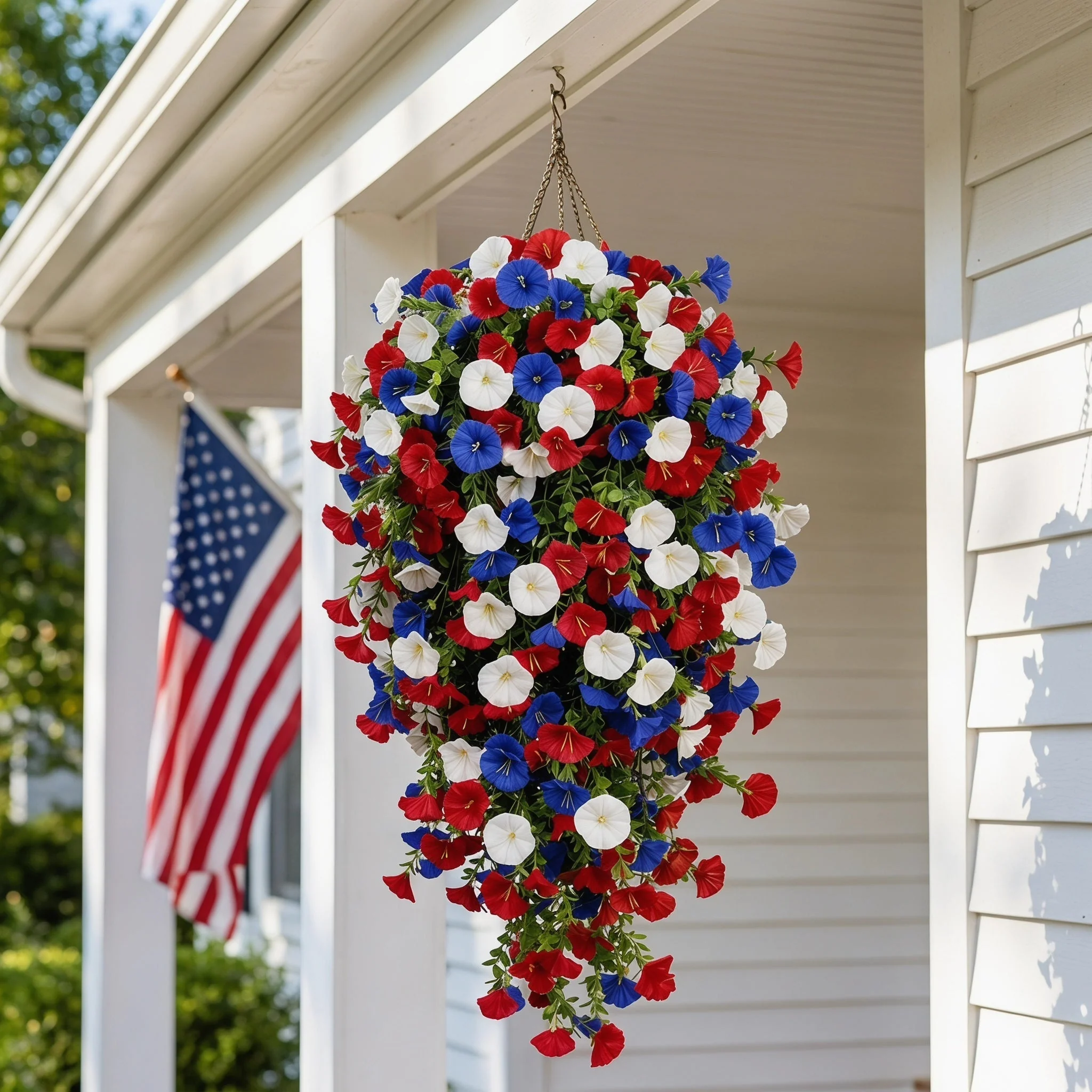 Red, White & Blue Artificial Morning Glory Hanging Vines – 3-Piece Set - Image 12