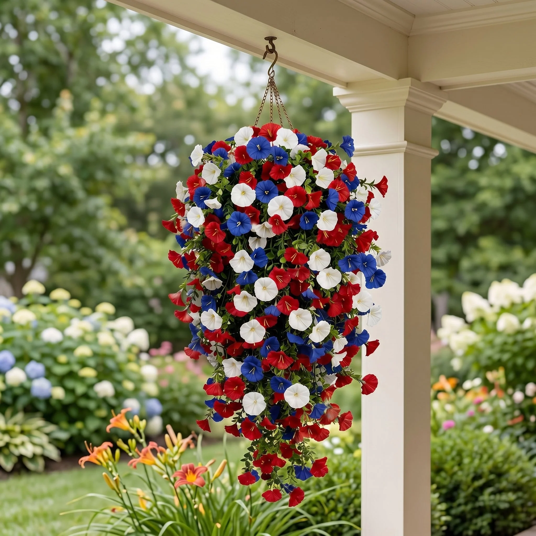 Red, White & Blue Artificial Morning Glory Hanging Vines – 3-Piece Set - Image 13