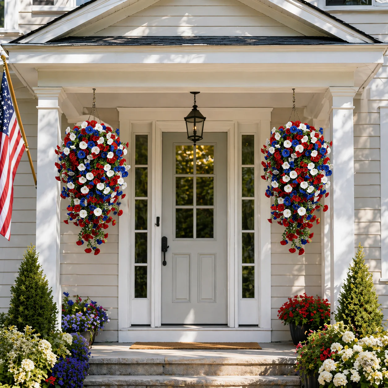 Red, White & Blue Artificial Morning Glory Hanging Vines – 3-Piece Set - Image 2