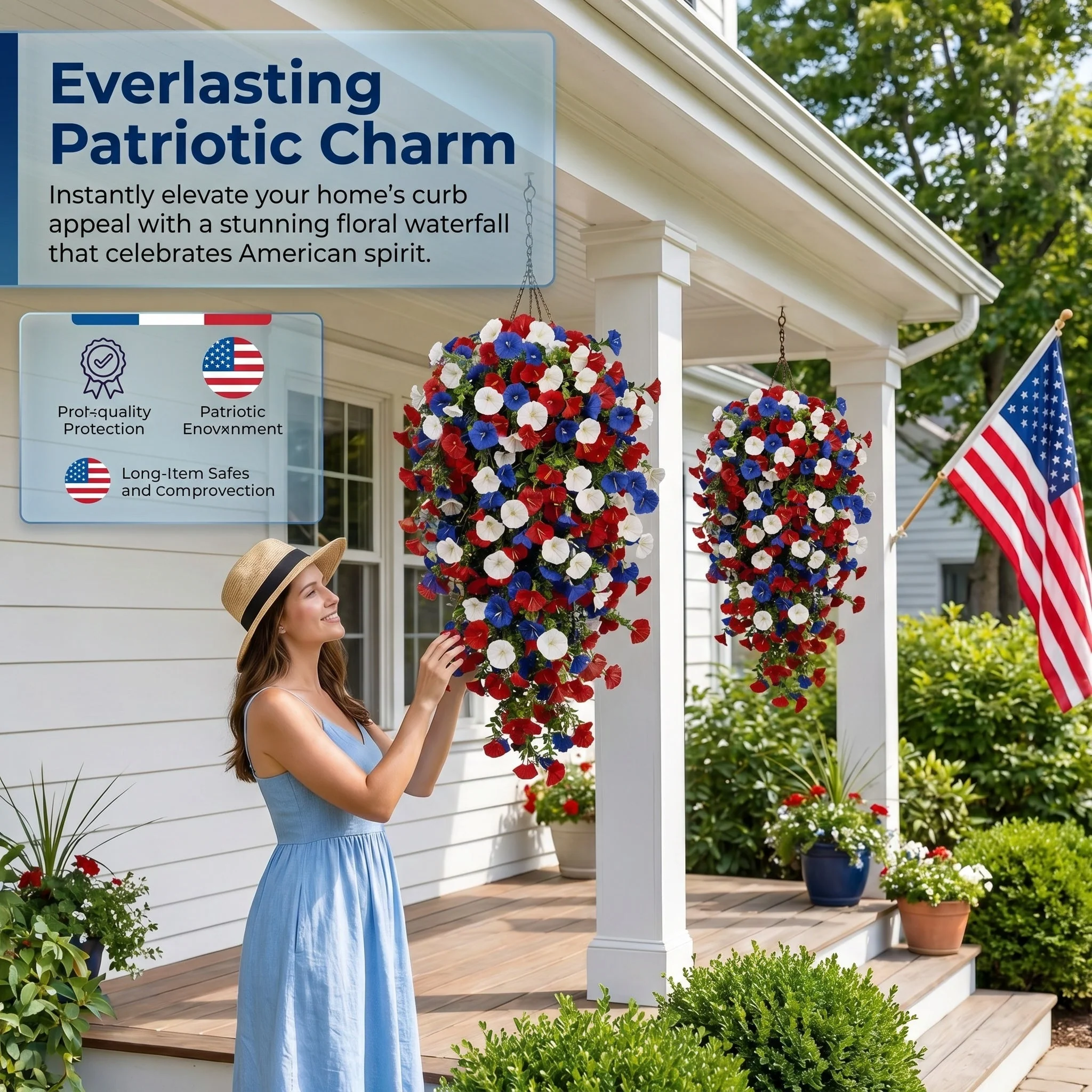 Red, White & Blue Artificial Morning Glory Hanging Vines – 3-Piece Set - Image 3