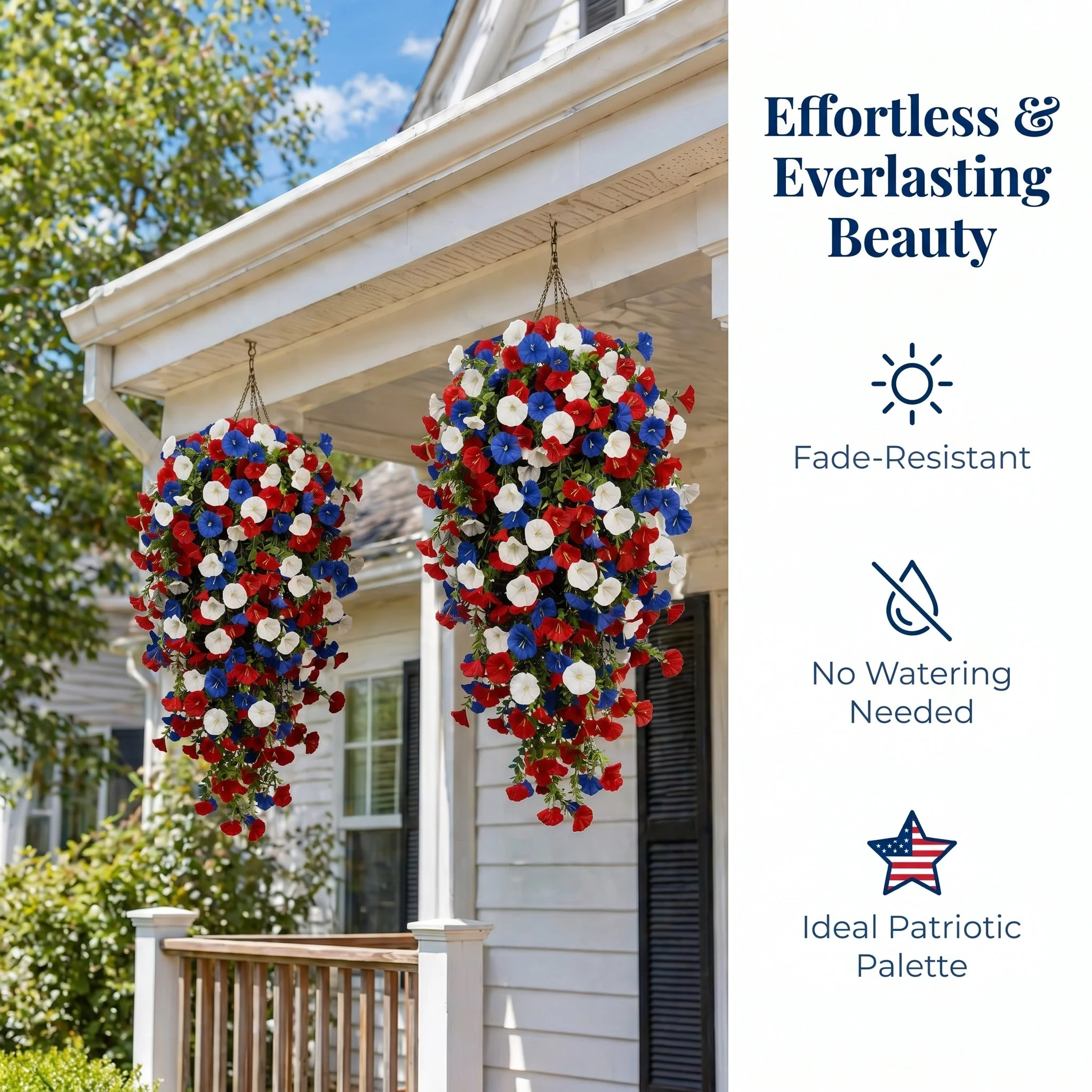 Red, White & Blue Artificial Morning Glory Hanging Vines – 3-Piece Set - Image 4