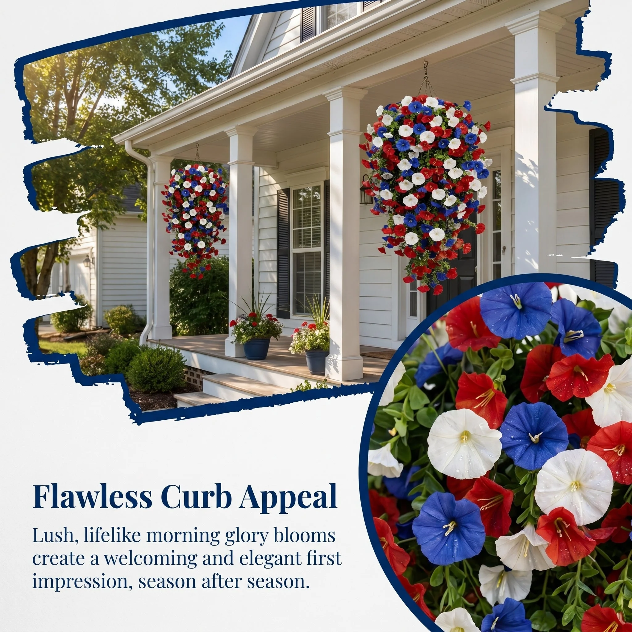 Red, White & Blue Artificial Morning Glory Hanging Vines – 3-Piece Set - Image 5