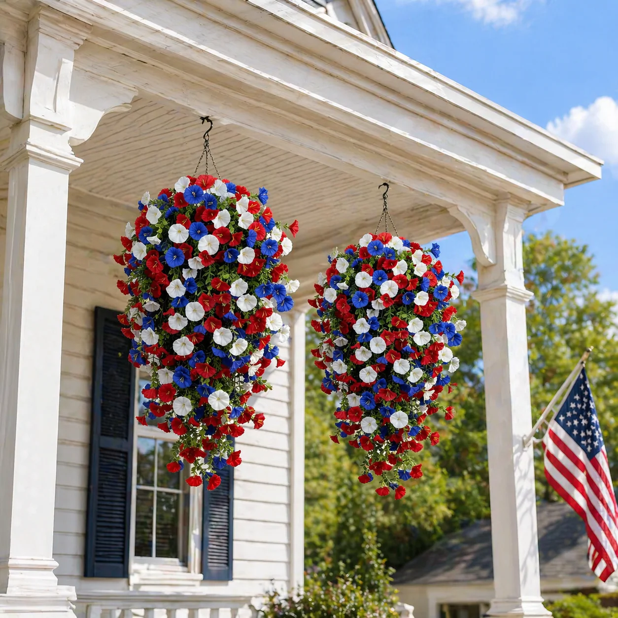 Red, White & Blue Artificial Morning Glory Hanging Vines – 3-Piece Set - Image 9