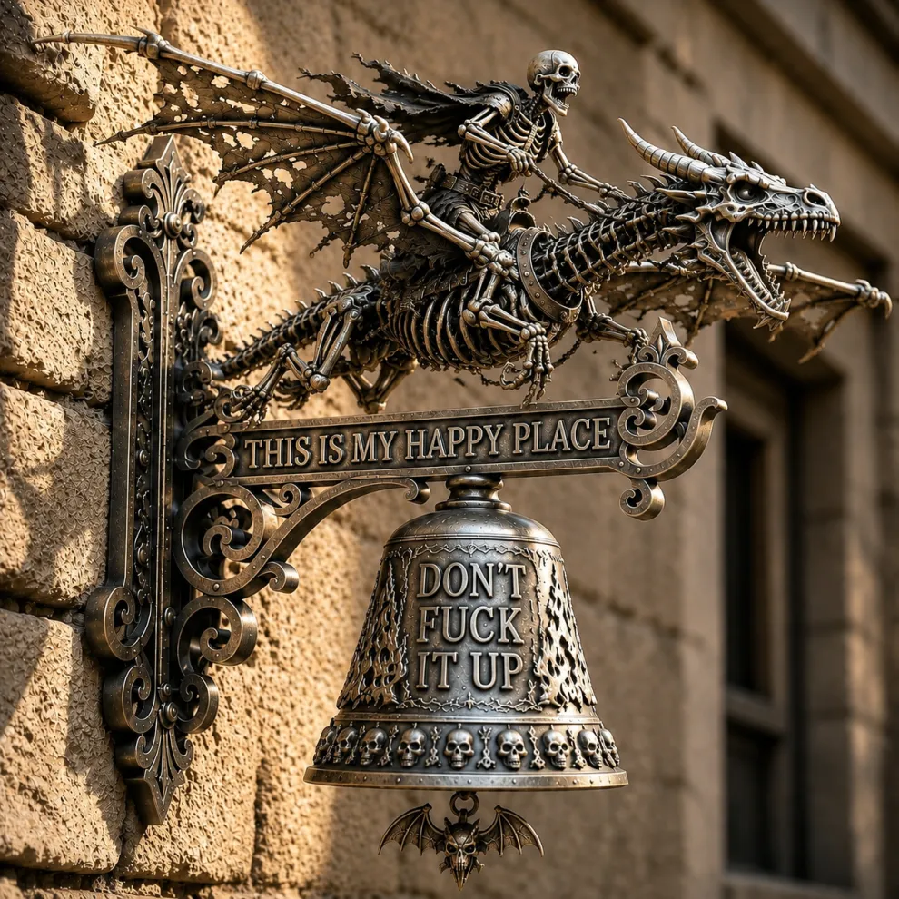 🐉 Skull Dragon Rider Bell – “This Is My Happy Place” Wall Bell - Image 2