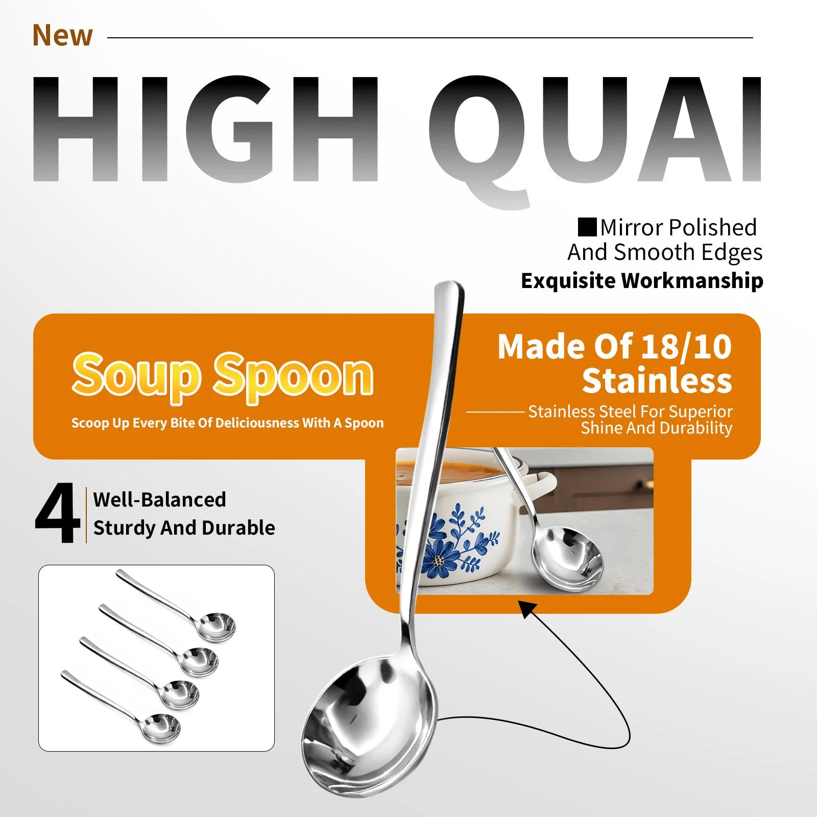 🍲 4/6 PCs Stainless Steel Soup Spoon Set - Image 2