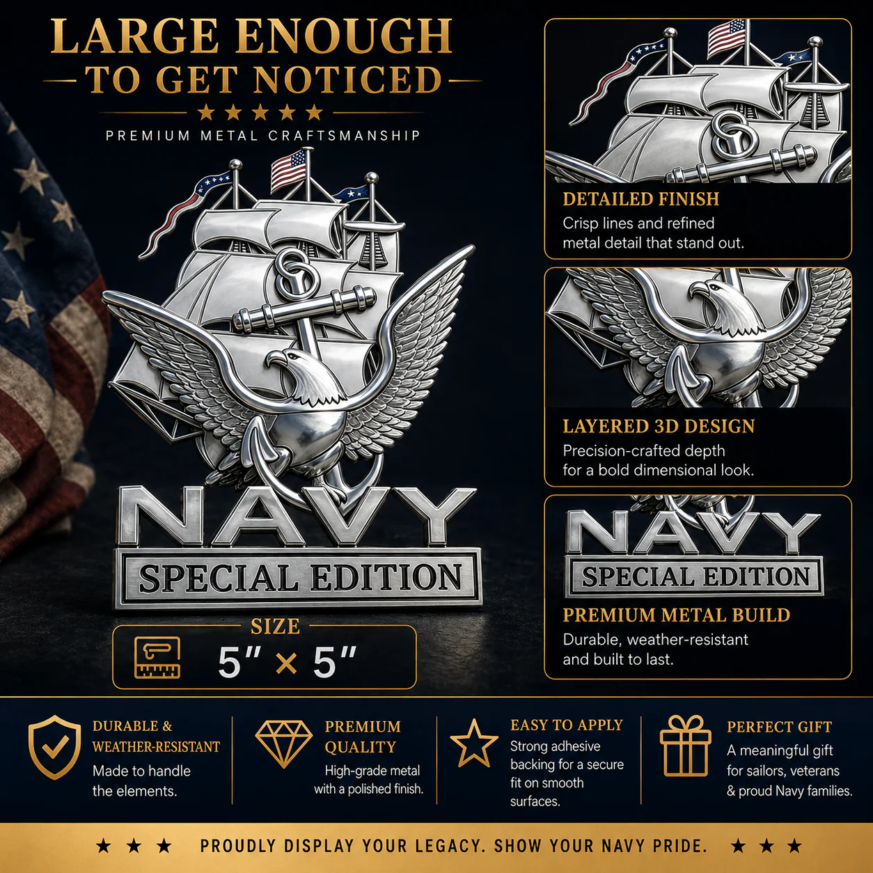U.S. Navy Special Edition Metal Vehicle Badge - Image 10