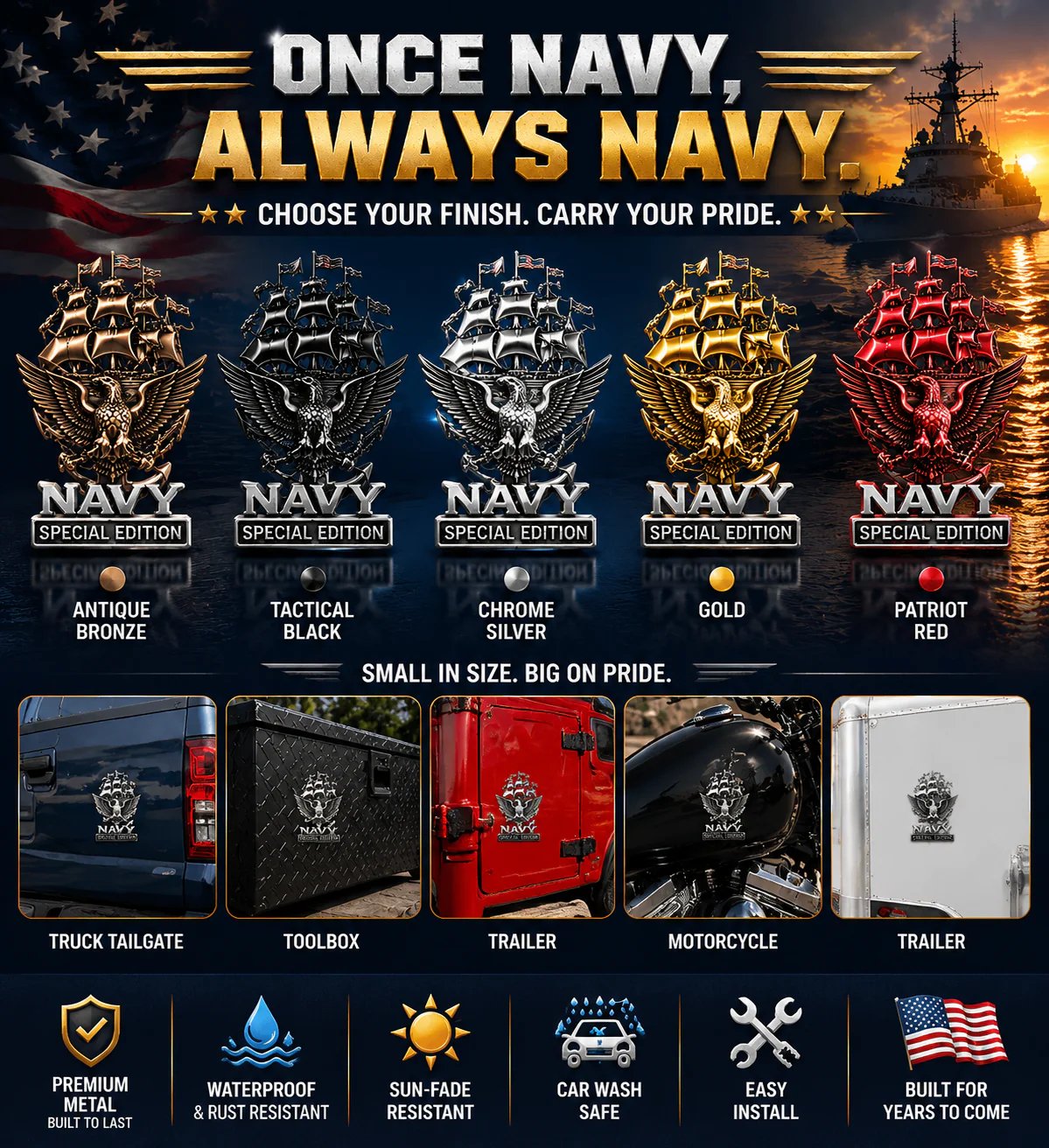 U.S. Navy Special Edition Metal Vehicle Badge - Image 6